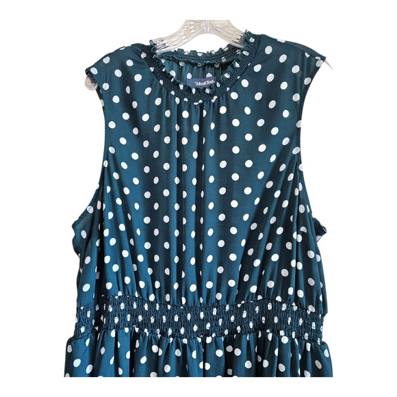MODCLOTH Women's Plus 3X Midi Dress Polka Dot Green White Sleeveless - Picture 3 of 7